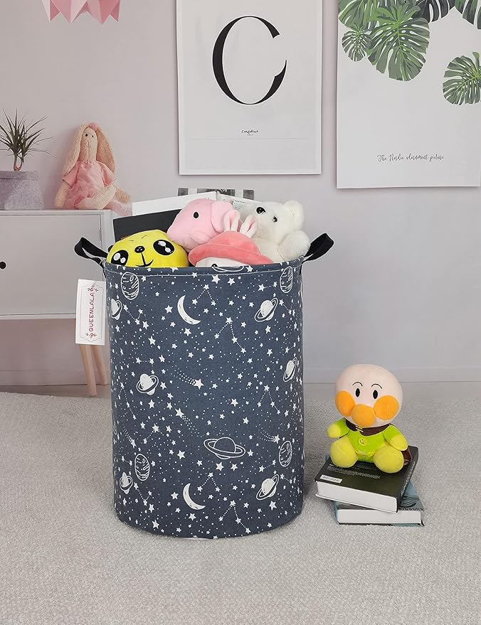 QUEENLALA Large Storage Basket,Laundry Hamper/Bathroom/Home Decor/Collapsible Round Storage Bin,Boys and Girls Hamper/Boxes/C