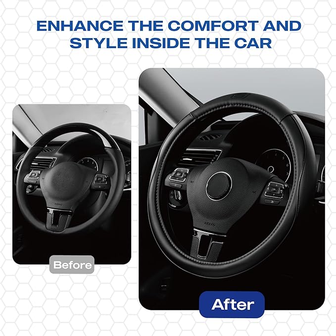 Skechers Memory Foam Steering Wheel Cover,Piping Microfiber Leather Steering Wheel Cover Sporty Universal Fit 14" 1/2-15" Car