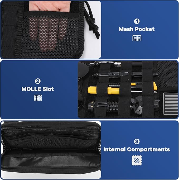 Denchy Molle Car Sun Visor Organizer with Zipper Storage Pouch and Sunglasses Holder Clip, Tactical Sunvisor Organizers for Trucks, Universal Molle Panel Accessories for Truck SUV Police Car Gear