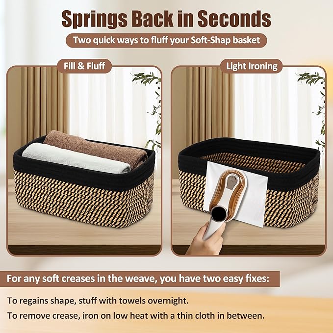 5-Pack Small Woven Rope Storage Baskets – 2 Sizes Organizer Bins for Closet, Shelf, Bookshelf, Nursery, Changing Table, Fabri