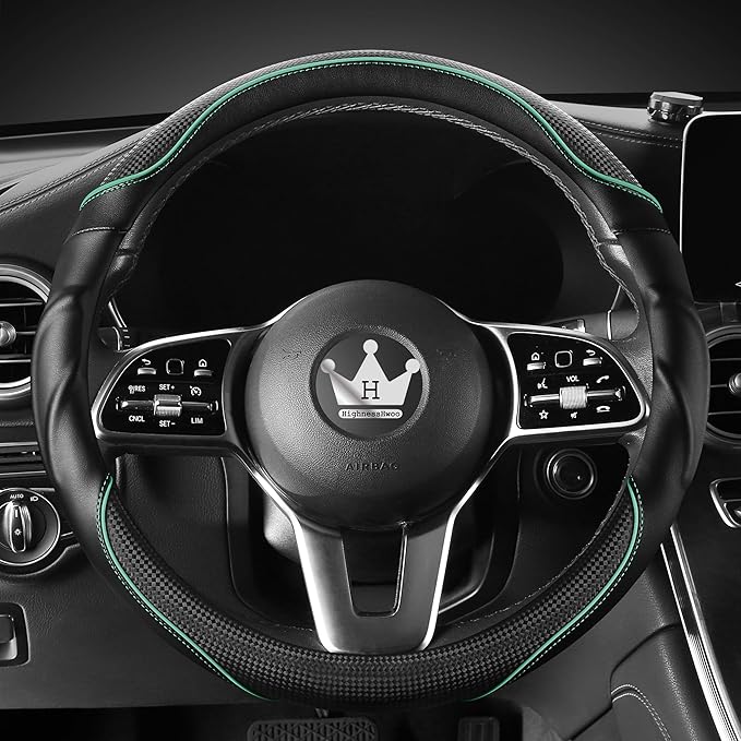 HighnessHwoo 3D Car Steering Wheel Cover Comfort Grip Massage Sporty Anti-Slip Carbon Fiber Faux Leather for F150, Trucks, Je