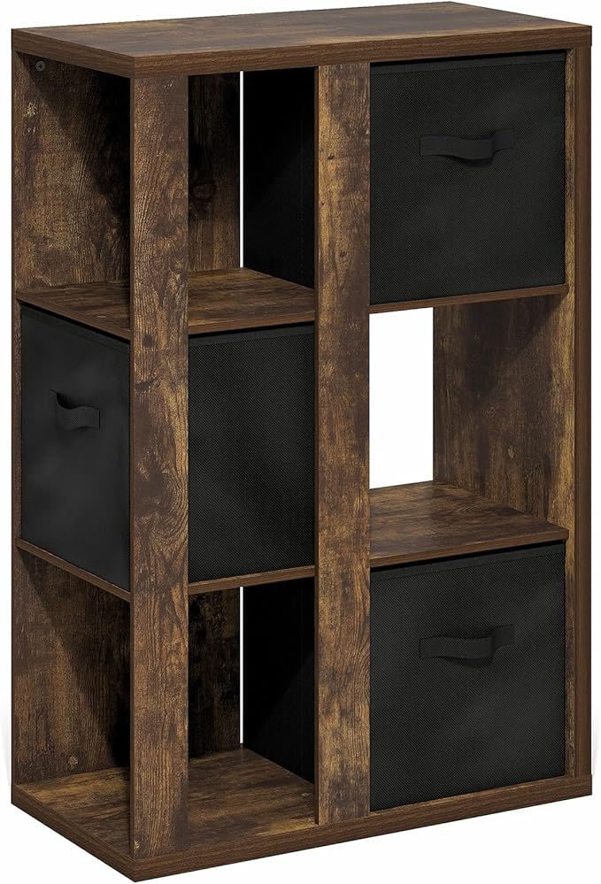 Furinno Viola Book Shelf, 3-Tier Bookshelf, Cube Storage Organizer Bookcase with Open Shelf, with Storage Bins, 13.6 x 29.3 x