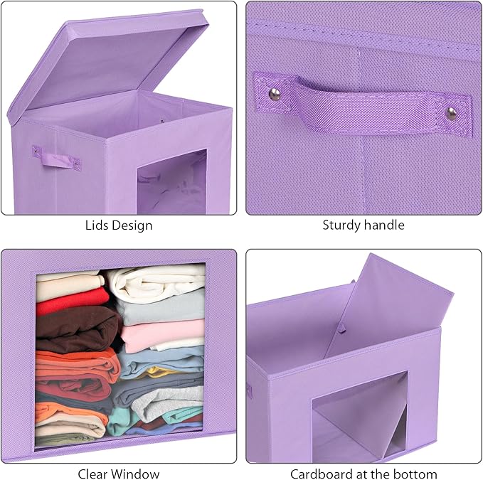 Univivi Foldable Fabric Storage Boxes Large Storage Bins with Lids [4-Pack] Collapsible Storage Cubes Organizer Containers Or