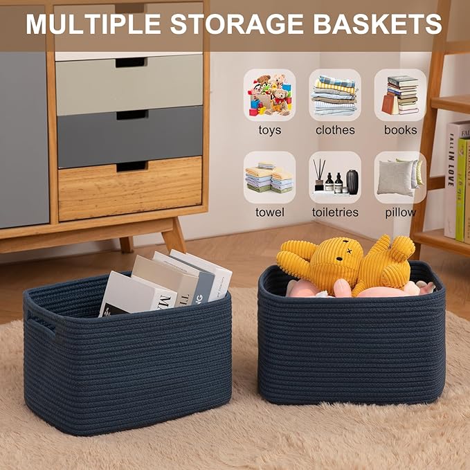 OIASKET Storage Baskets for Organizing, Woven Decorative Baskets for Shelves - Books, Towels, and Clothes, Cotton Rope Toy St
