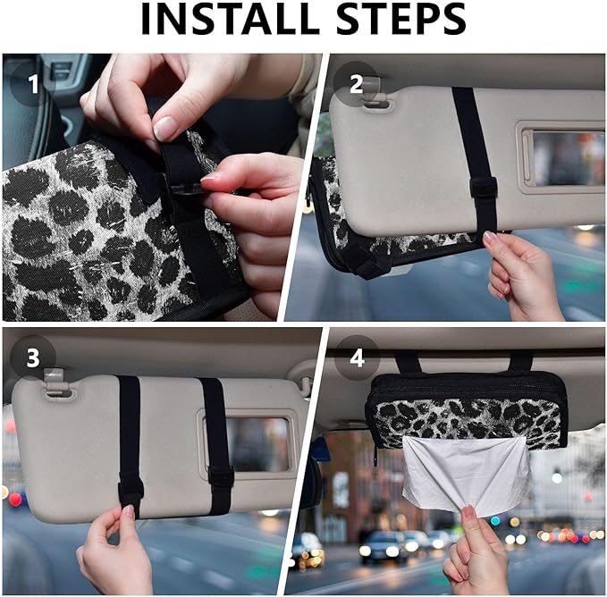 Car Tissue Holder Car Visor Organizer Tissue Box Holder for Car Sun Visor Organizer with Car Vehicle Accessories Essentials Interior for Women Men Sliver Leopard Skin
