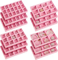 Junkin 12 Pcs Jewelry Tray Velvet Stackable Jewelry Organizer Trays Divided Earring Accessories Storage Containers Box (Rose 