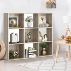 SUPER DEAL 9 Cube Open Shelf Bookcase, 3 x 3 Storage Organizer Shelf with 5 Removable Back Panels Wood Bookshelf System Displ