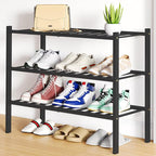 Smiry Shoe Rack, 3 Tier Bamboo Shoe Organizer, Stackable Free Standing Wooden Shoe Storage Shelf for Closet, Entryway, Front 