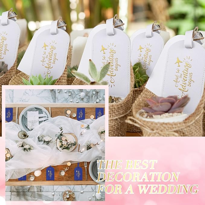 Amylove Bulk Luggage Tags Wedding Favors Adventure Begins Luggage Tags for Guests Travel Tag for Suitcase Bridal Gift 24 Pack