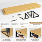 Deep Floating Shelves Wall Mounted, 48"x12" Oak Wall Shelves with Brackets Set of 2 for Bedroom, Living Room, Bathroom, Kitch
