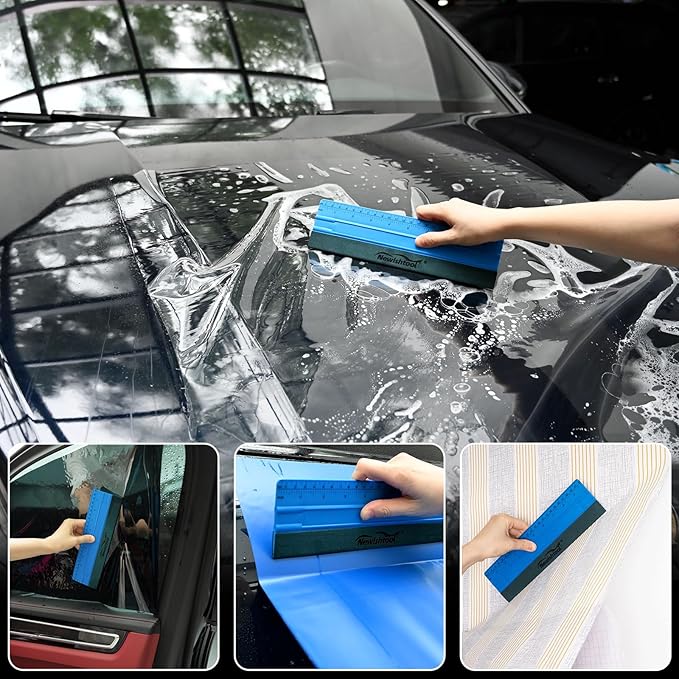 NEWISHTOOL Vinyl Wrap Squeegee for Vinyl, Big Size Wallpaper Smoothing Squeegee, 3 Pack 25CM Decals Squeegee with Ruler & Micro Suede Felt Edge for Sign Making Graphic Window Tint Film Application