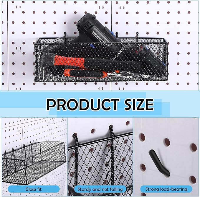 Hicarer 8 Pack Pegboard Baskets and Peg Board Racks Set, Pegboard Hooks, Square Style Wire Shelf Baskets, for Organize Tools,