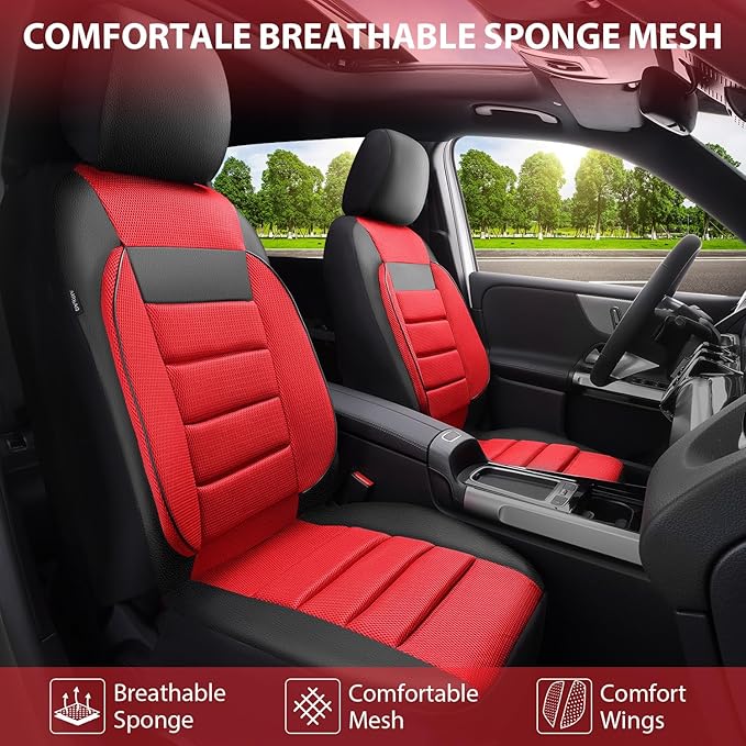 CAR PASS 3D Foam Leather Car Seat Covers Two Front Seats only, Air Mesh Thick Seat Covers, All Weather Car Seat Cover Comfort