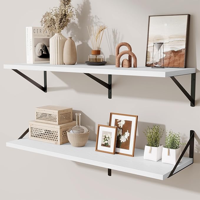 Deep Floating Shelves for Wall,36" Wx10 D Wood Wall Shelves with Metal Brackets,Hanging Storage Floating Shelf for Living Roo