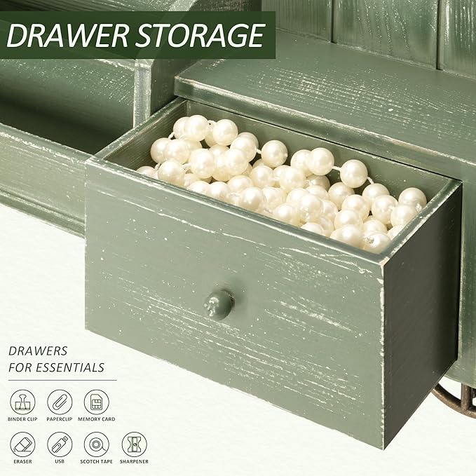 Rebee Vision Farmhouse Key Holder Wall Mount with Mail Sorter - Stylish Mail Organizer with Key Hooks and Drawer Organizer fo