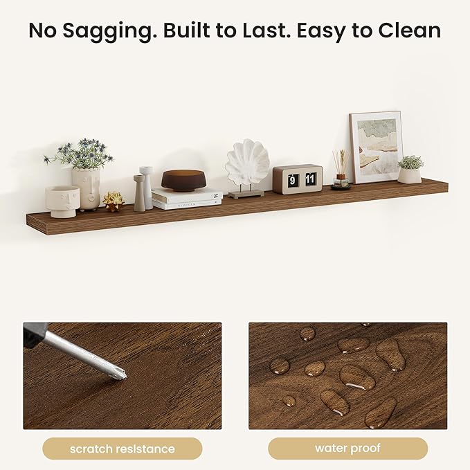 Fun Memories Rustic Wood Floating Shelves for Wall, Space-Saving Wall Mounted Shelves for Bathroom, Bedroom, Living Room and 