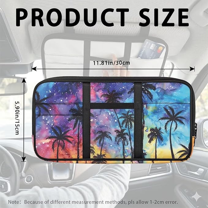 Palm Tree Car Sun Visor Organizer with Card Holder Car Sun Visor Storage Bag Hook LoopEasy Installation Universal Fit for Most Cars SUV