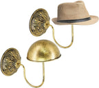 Owlgift Wall Mount Hat Racks Set of 2 - Vintage Gold Iron Hat Holders - Heavy Duty Wall Mounted Display Stand for Baseball Ca
