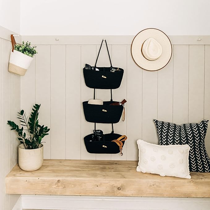 OrganiHaus Black Hanging Wall Baskets for Storage | Hanging Baskets for Bathroom Organizing | Behind Door Storage | Over the 