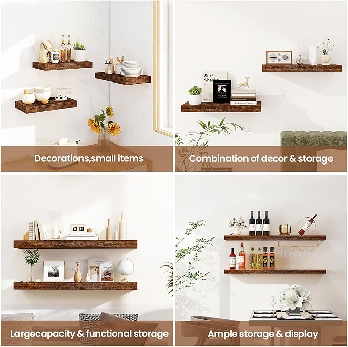 Vivelove Floating Shelves for Wall Mounted, 24 Inch Bathroom Shelves, Display Shelf for Living Room Kitchen Bedroom Office Fa
