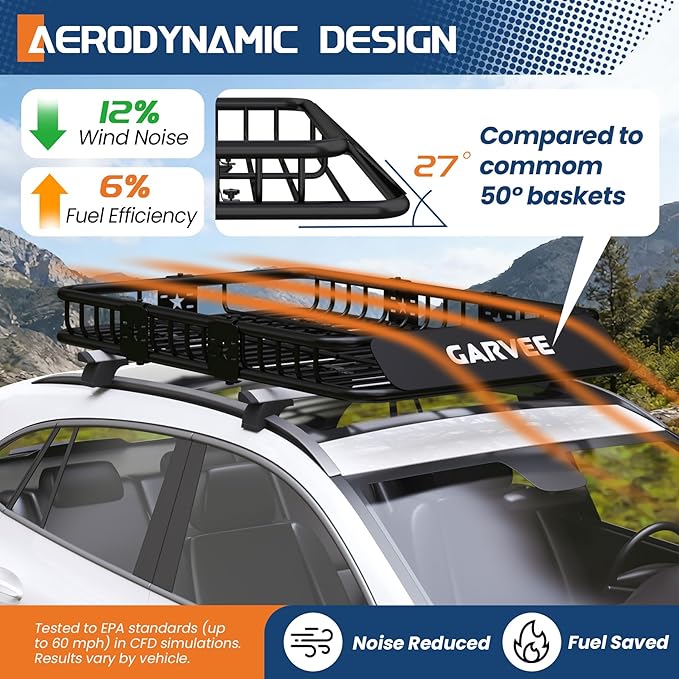 Garvee 64 in x 39 in Universal Roof Rack Basket, 200 LBS Capacity Luggage Rack, Heavy Duty Rooftop Cargo Carrier, Car Top Luggage Holder Basket Heavy Duty for SUVs, Trucks, Vehicles