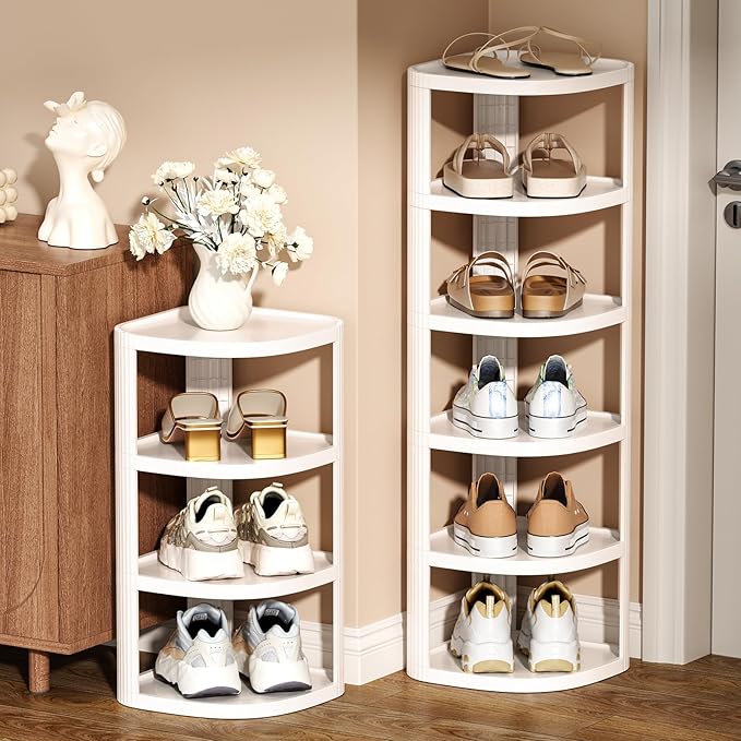 NestOrganix 5 Tier Vertical Shoe Rack, Stackable Narrow Shoe Rack Organizer for Entryway Closet Corner, Free Standing Shoe Ra