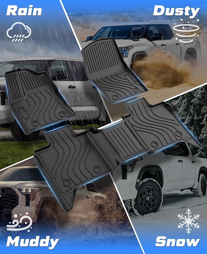 Sunsdrew Floor Mats for 2022-2025 2026 Toyota Tundra CrewMax Cab, All Weather Floor Liners for Tundra Accessories, 3PCS Front Rear 2 Rows Car Mats TPE Rubber Raised Edge