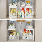 2 Pack 18.5IN-Depth Under Sink Organizer With Next-Gen Ball-Bearing Slides,2-Tier Precision Mesh Pull Out Cabinet Storage for