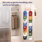 SWTYMIKI Over The Door Purse Organizer - Wall Mounted Handbag Organizer with 16 Hooks and Metal Basket, Hanging Purse Storage