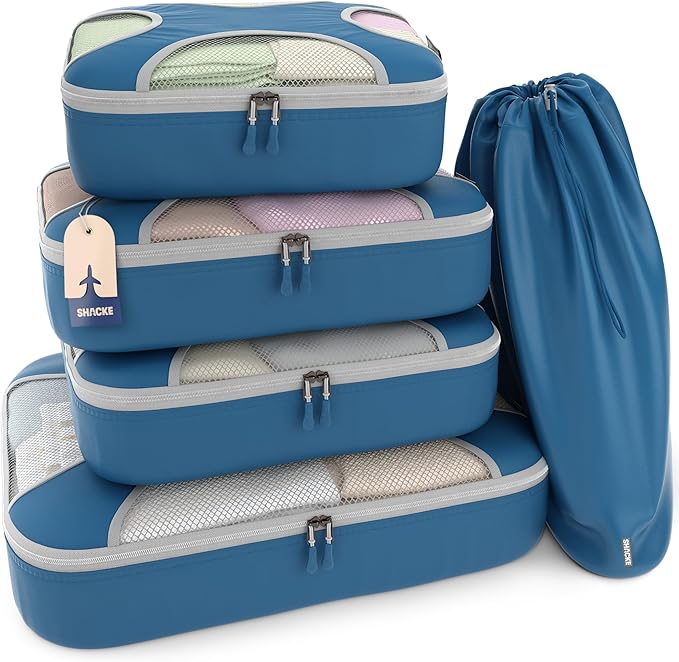 Shacke Packing Cubes for Travel 5 Set - Premium Luggage Organizer Bags - Versatile Travel Organizer for Women and Men - Optim