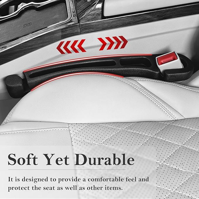 Car Seat Gap Filler 2 Pack with Organizer Hook & Emergency Glass Breaker Prevent Small Items & Tools from Falling Ultimate Seat Side Gap Fits Cars, SUVs, Trucks & Sedans