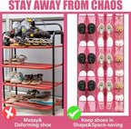 Windyun 40 Over the Door Shoe Organizer Large Mesh Pocket Hanging Shoe Rack for Closet Rose Red Nonslip Behind Door Storage H
