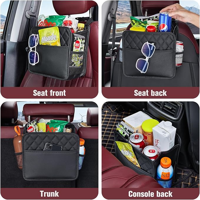 LXUNYI Car Organizer Back Seat, 2 Pack Waterproof Pu Leather Car Seat Storage Bag Large Foldable Universal Hanging Car Seat Back Organizer for Kids & Adults with Cup Holders Car Travel Accessories