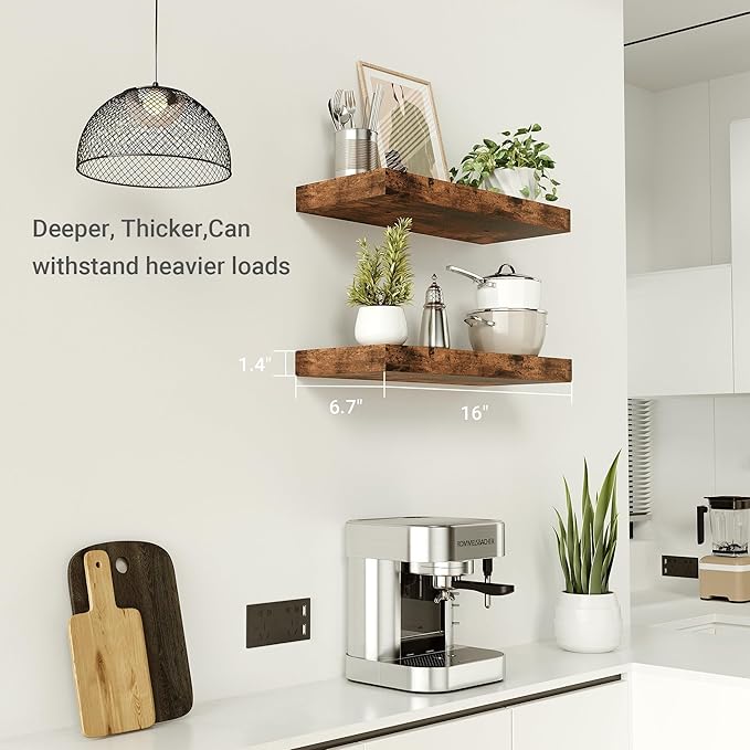 Vivelove Floating Shelves for Wall 16 inchs Long, Display Shelves with Invisible Brackets for Living Room, Bedroom, Kitchen, 