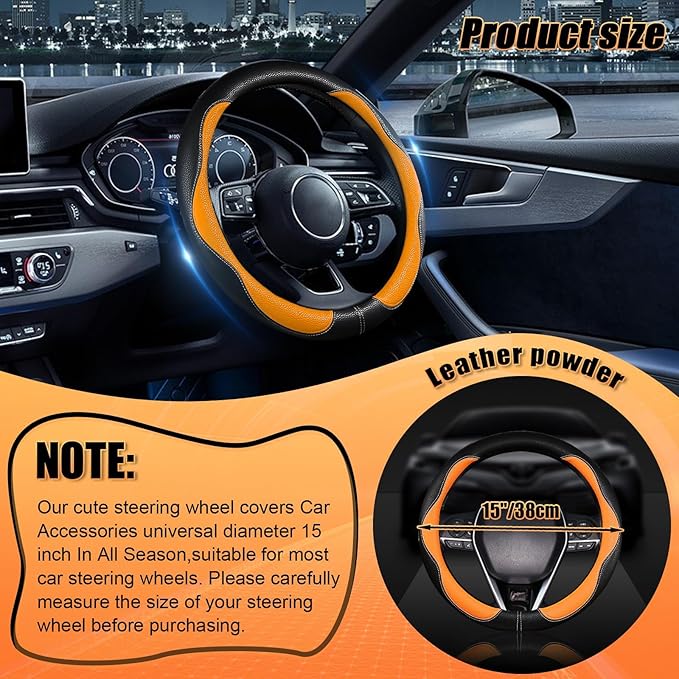 SuperKaKa Car Steering Wheel Cover 2025, Universal Auto PU Cute Breathable Slip-Proof Comfort Imitation Leather Protector Car