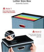 Oterri 1 Pack File Organizer Boxes with Lids, File Box with Mesh Pockets, Document Organizer Box for Letter Size Folders, Zip