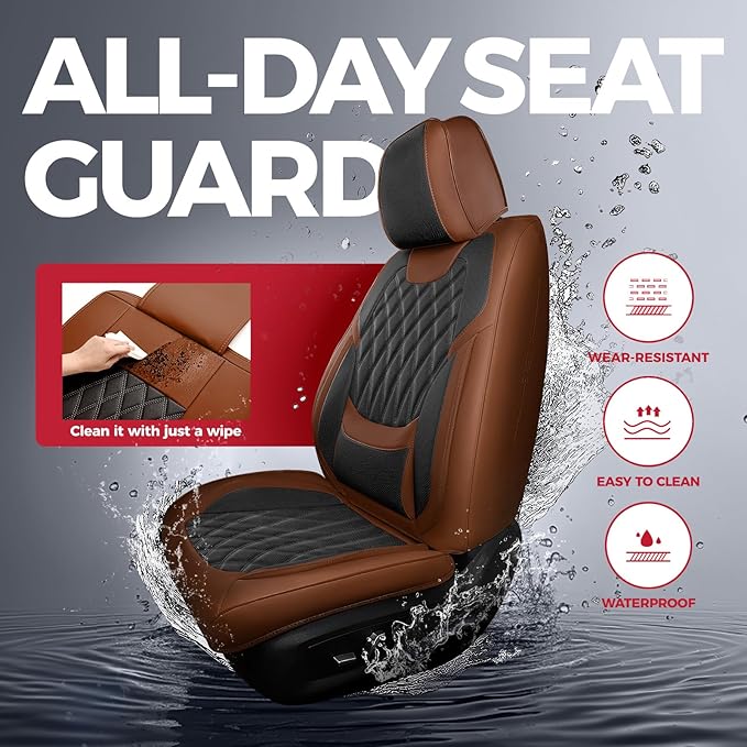 FREESOO Black Brown Car Seat Covers Full Set - Faux Nappa Leather Seat Covers for Cars, Breathable Waterproof Front Seats Pro