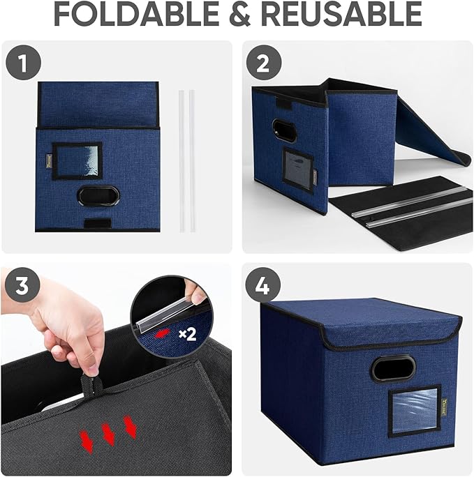 BALEINE File Organizer Box with Lid, Collapsible File Folder Organizer with Plastic Slide, Hanging File Folder Box for Office