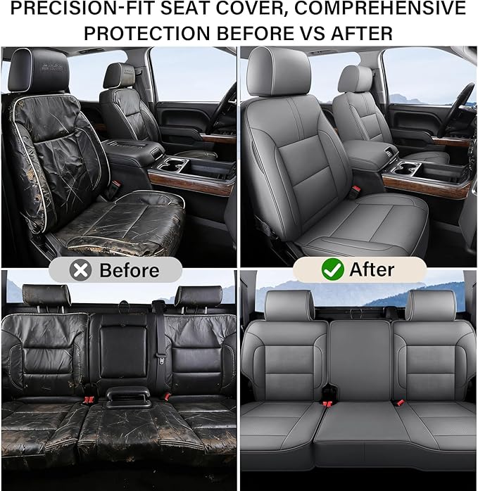 Coverado Chevy Silverado Seat Covers Full Set, Faux Leather Car Seat Covers Fit for 2014-2018 1500, 2015-2019 2500HD 3500HD C