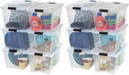 IRIS USA 54 Qt Stackable Plastic Storage Bins with Lids, 12 Pack - BPA-Free, Made in USA - See-Through Organizing Solution, L