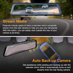 REXING M2 Smart BSD ADAS Dual Mirror Dash CAM 12” IPS Touch Screen, 1080p (Front+Rear),GPS,Stream Media, Parking Monitor, Nig