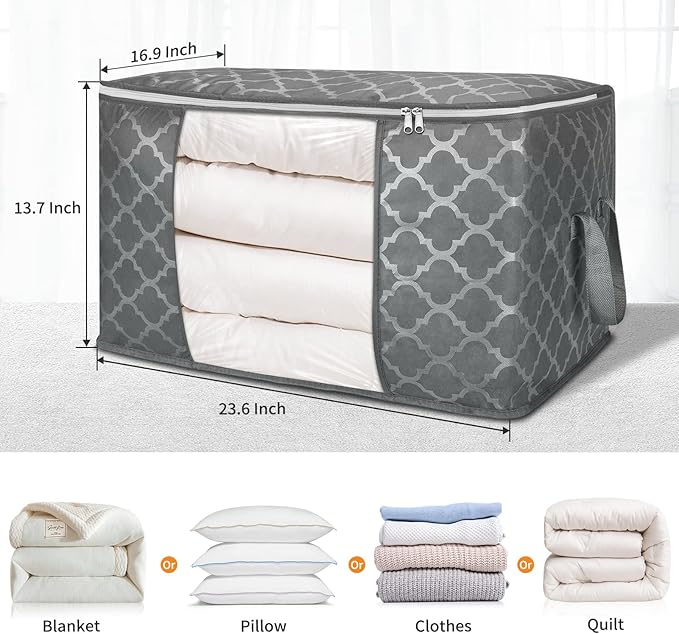 90 L Large Storage Bag Clothes Storage Organizer with Durable Handles for Closet Storage, Comforter, Blanket, Clothing, Beddi