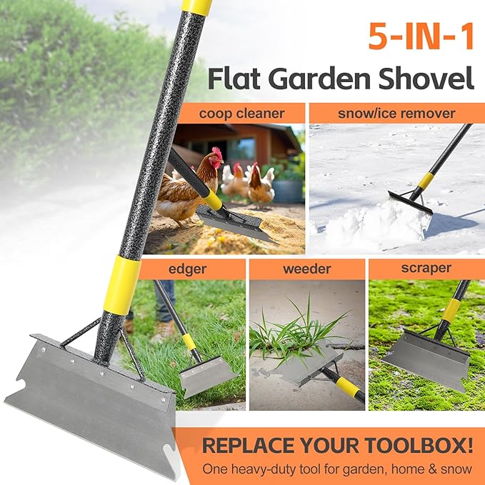Floor Scraper Long Handle - Weed Scraper Tool,Multifunctional Garden Cleaning Flat Shovel,Heavy Duty Metal Sharp Blade for Lawn Edging,Sidewalk Weeding,Driveway Steps Snow Shovel Ice Removal 60"