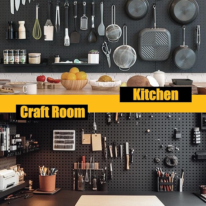 Spampur Peg Board, 8 Pack Metal Pegboard Panels Black Pegboards Wall Organizer, Peg Board for Walls Home, Garage Tool Storage
