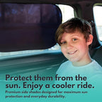 Car Window Shades - Certified 99.79% UVA & 99.95% UVB Sun Protection. Award Winning car Sun Shade for Side Windows. 4 Pack Transparent Shades 25" x 16" - Car Accessories Interior by Kinder Fluff