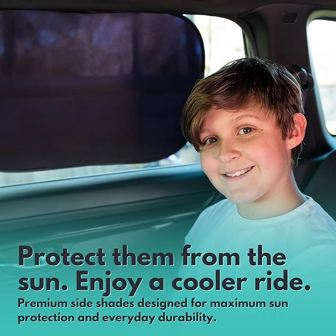 Car Window Shades - Certified 99.79% UVA & 99.95% UVB Sun Protection. Award Winning car Sun Shade for Side Windows. 4 Pack Semi Transparent 25" x 16" - Car Accessories Interior by Kinder Fluff
