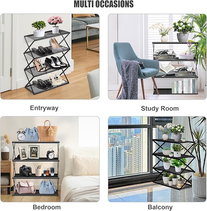 Shoe Rack for Entryway 4 Tier Foldable Shoe Rack Without Assembly Collapsible Metal Shoe Organizer Folding Shoe Storage Rack 