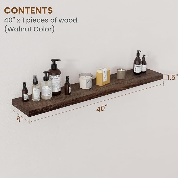 Floating Shelves for Wall Decor, 8 Inch Deep Rustic Solid Elm Wood Floating Shelves Wall Mounted, Wall Shelves with Invisible