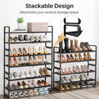 SNTD Shoe Rack - Expandable Shoe Organizer for Closet, Adjustable Metal Shoe Shelf Storage, Stackable Long Shoe Stand Holder 