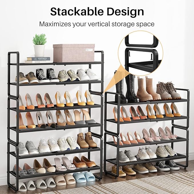 SNTD Shoe Rack - Expandable Shoe Organizer for Closet, Adjustable Metal Shoe Shelf Storage, Stackable Long Shoe Stand Holder 
